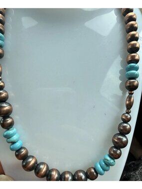 Nwt Artisan Kingman Turquoise & Copper Pearls Statement Necklace Southwest Boho